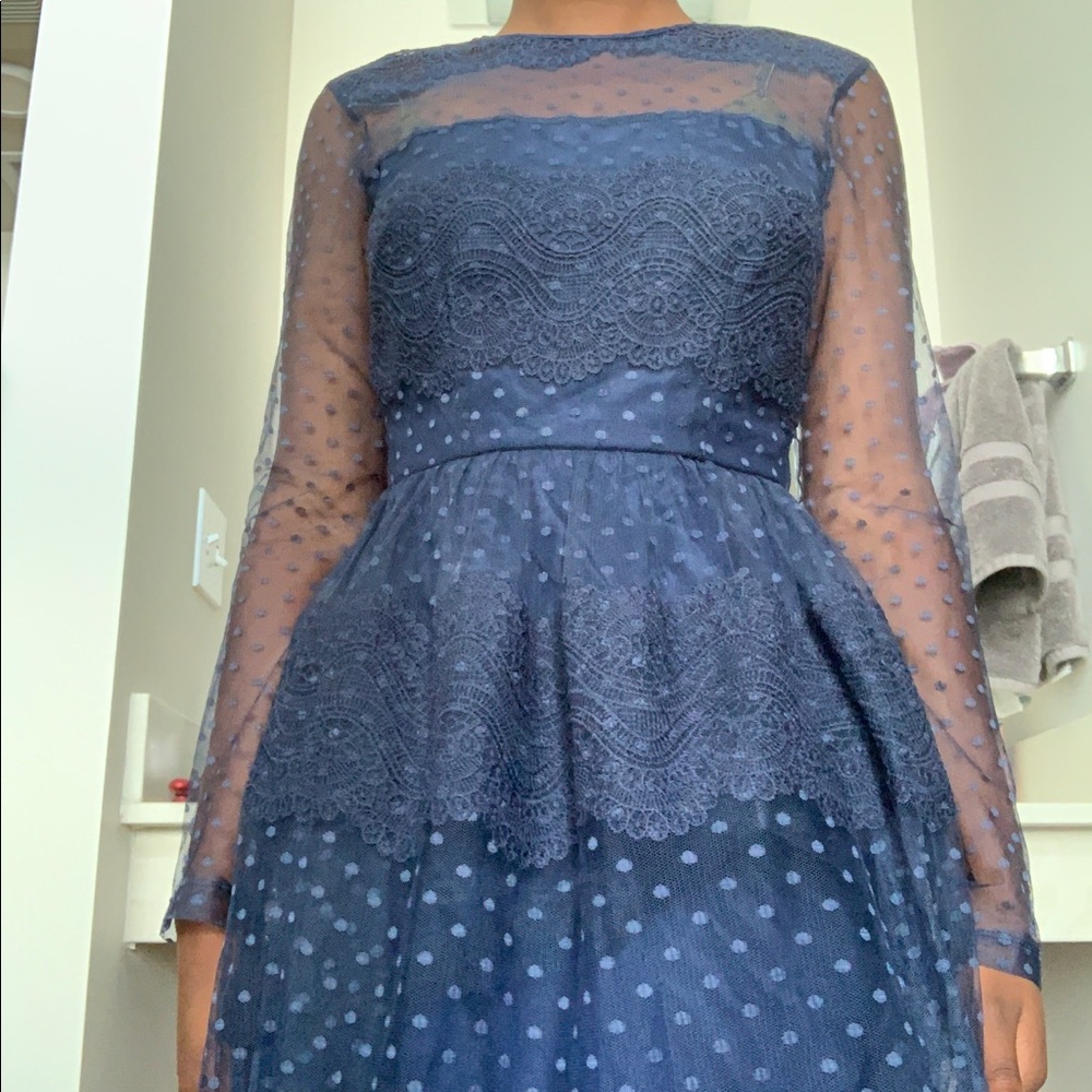 ASOS DESIGN lace & mesh dress with sleeves.